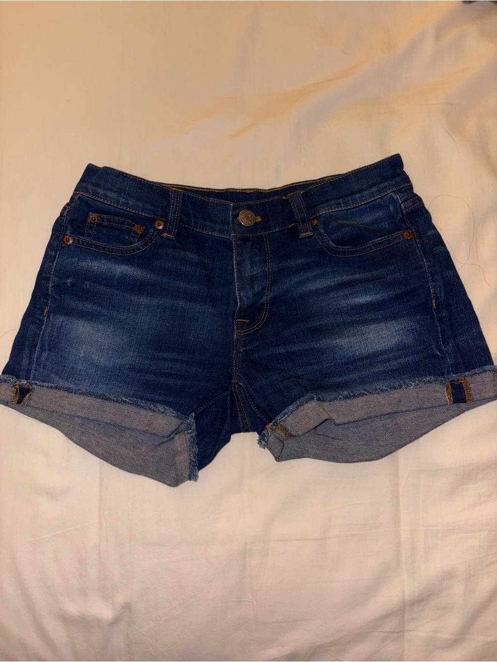 Women's Dark Blue Denim Roll-Cuff Shorts